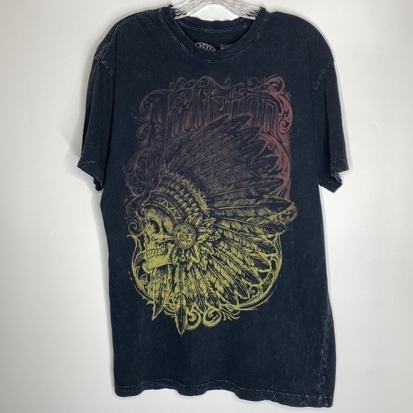 Affliction Skull Indian Chief Black Short Sleeve Tshirt Y2K XL - Picture 1 of 7